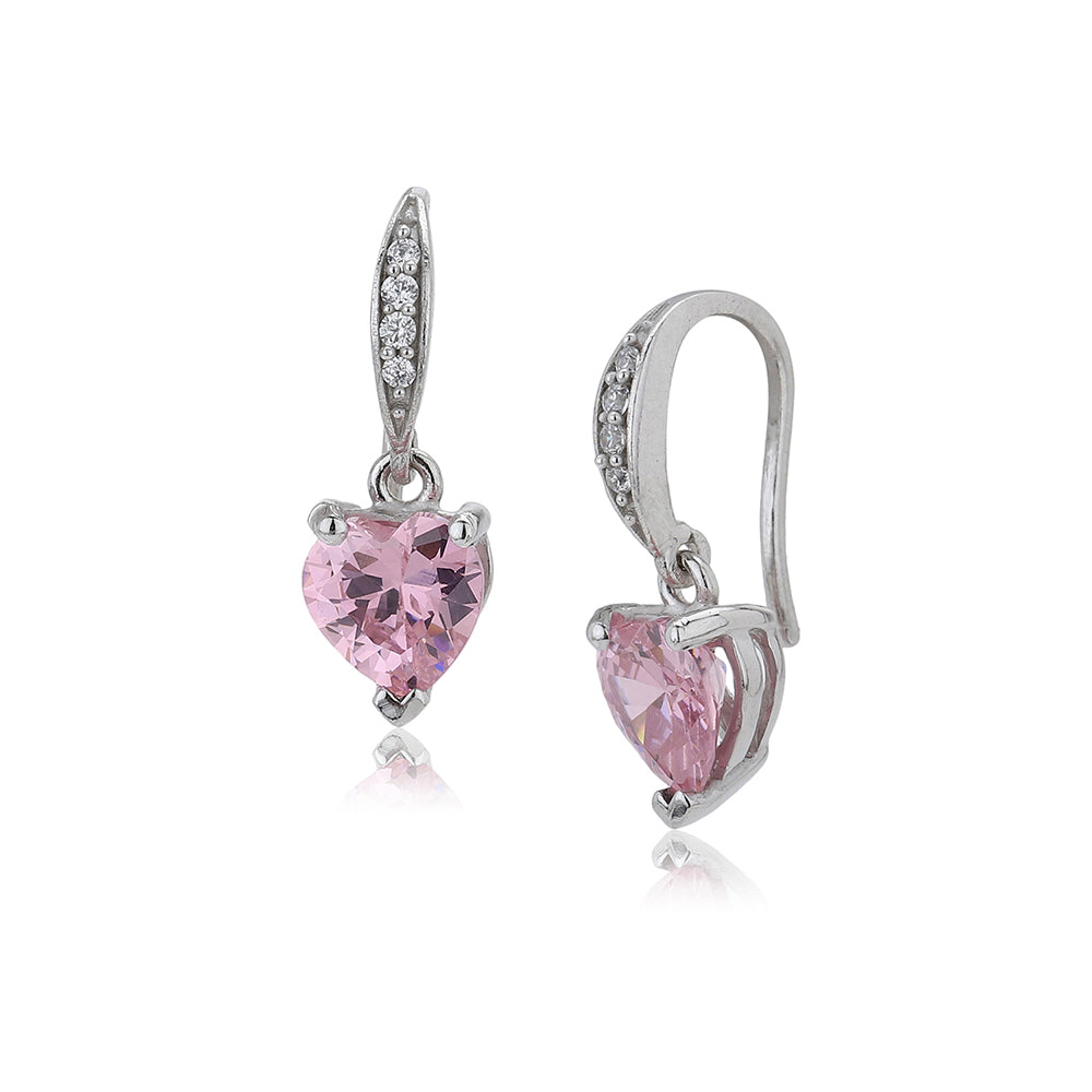 Women'S Silver Western Brass Cubic Zirconia Fish Hook Ear Wire Rhodium - Plated Single Heart Shaped Drop Earrings - Wahe Jewels - Swadesiicart