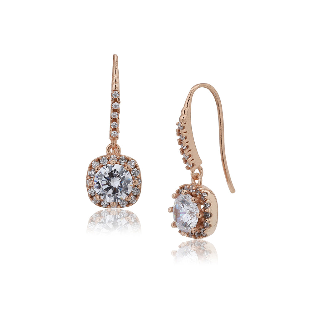 Women'S Rose Gold Western Brass Cubic Zirconia Fish Hook Ear Wire Rose Gold-Polished Single Square Rose - Gold-Polished Drop Earrings - Wahe Jewels - Swadesiicart