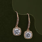 Women'S Rose Gold Western Brass Cubic Zirconia Fish Hook Ear Wire Rose Gold-Polished Single Square Rose - Gold-Polished Drop Earrings - Wahe Jewels - Swadesiicart