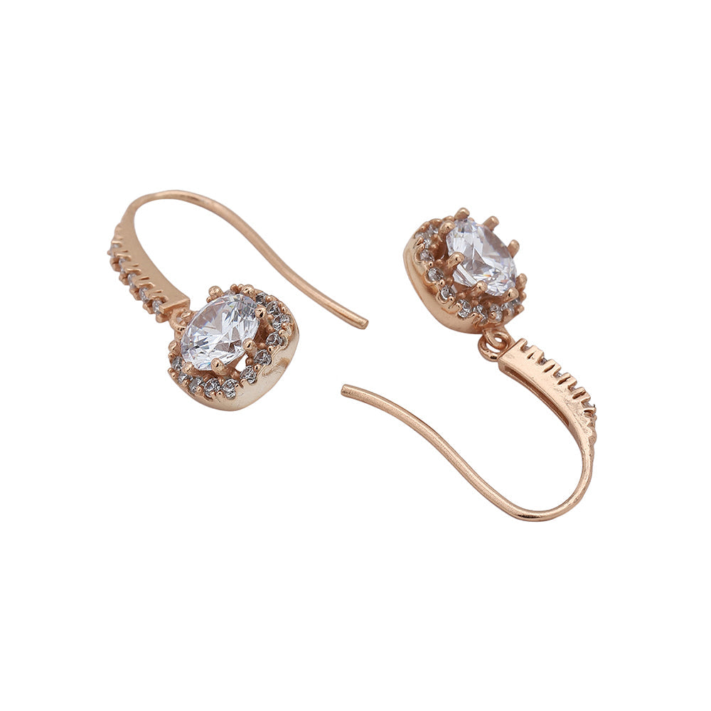 Women'S Rose Gold Western Brass Cubic Zirconia Fish Hook Ear Wire Rose Gold-Polished Single Square Rose - Gold-Polished Drop Earrings - Wahe Jewels - Swadesiicart