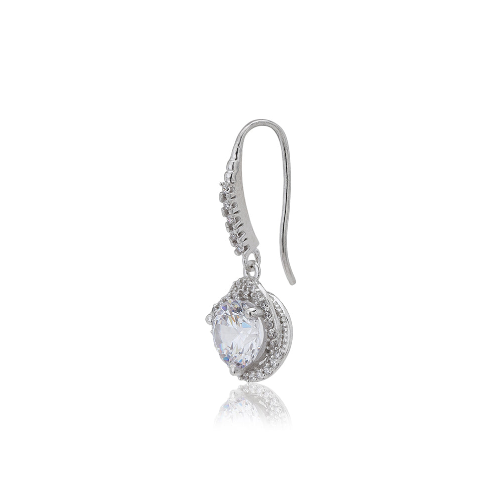 Women'S Silver Western Brass Cubic Zirconia Fish Hook Ear Wire Rhodium - Plated Single Contemporary Drop Earrings - Wahe Jewels - Swadesiicart