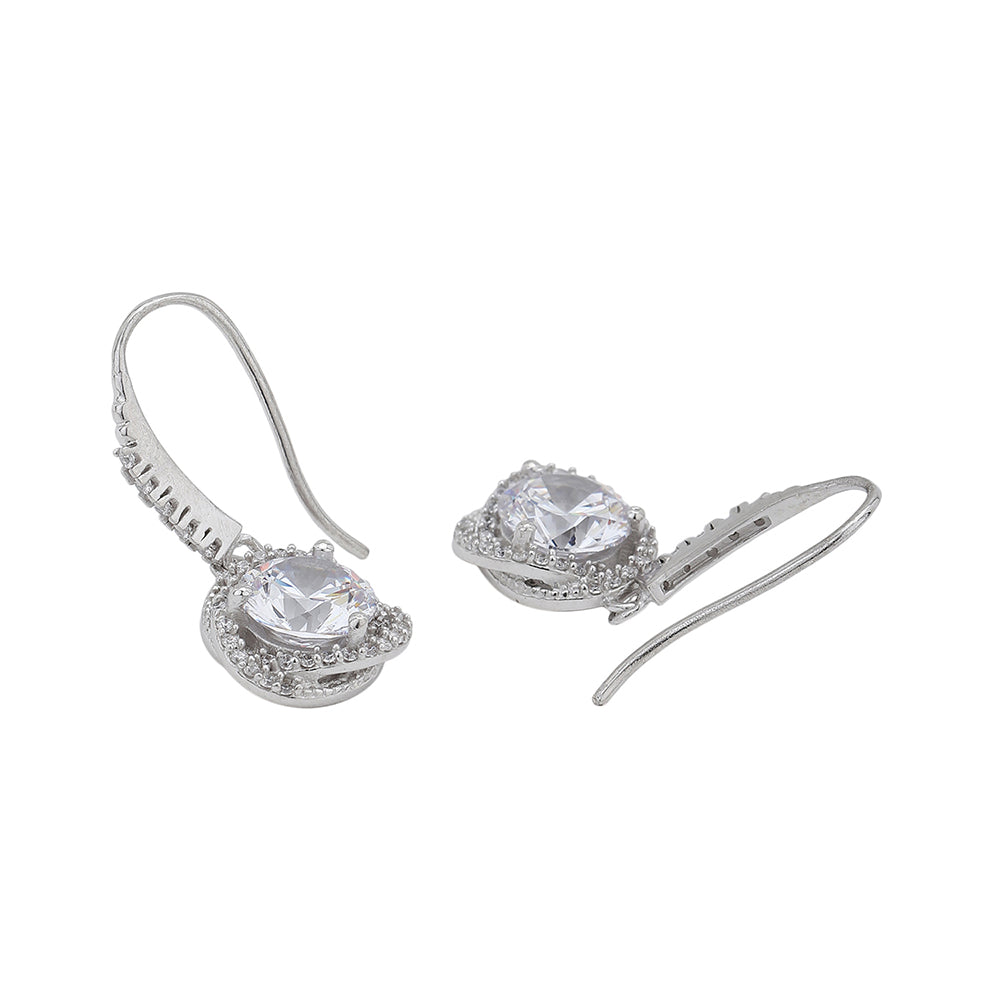 Women'S Silver Western Brass Cubic Zirconia Fish Hook Ear Wire Rhodium - Plated Single Contemporary Drop Earrings - Wahe Jewels - Swadesiicart