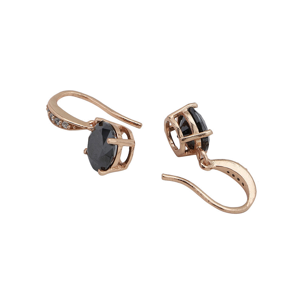 Women'S Rose Gold Western Brass Cubic Zirconia Fish Hook Ear Wire Rose Gold-Polished Single Circular Drop Earrings - Wahe Jewels - Swadesiicart