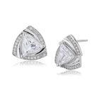 Women'S Silver Western Brass Cubic Zirconia Post And Back Rhodium - Plated Single Triangular Studs Earrings - Wahe Jewels - Swadesiicart