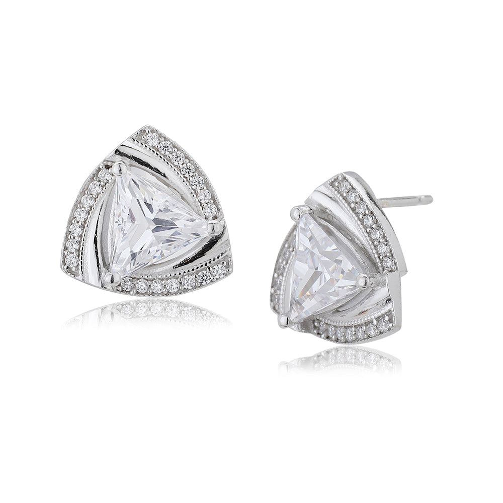Women'S Silver Western Brass Cubic Zirconia Post And Back Rhodium - Plated Single Triangular Studs Earrings - Wahe Jewels - Swadesiicart