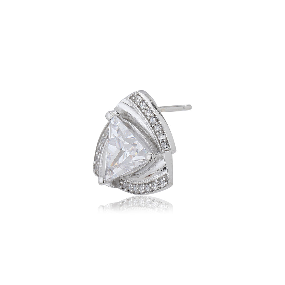 Women'S Silver Western Brass Cubic Zirconia Post And Back Rhodium - Plated Single Triangular Studs Earrings - Wahe Jewels - Swadesiicart