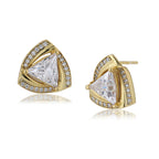 Women'S Gold Western Brass Cubic Zirconia Post And Back Gold-Polished Single Gold - Toned Triangular Studs Earrings - Wahe Jewels - Swadesiicart