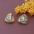 Women'S Gold Western Brass Cubic Zirconia Post And Back Gold-Polished Single Gold - Toned Triangular Studs Earrings - Wahe Jewels - Swadesiicart