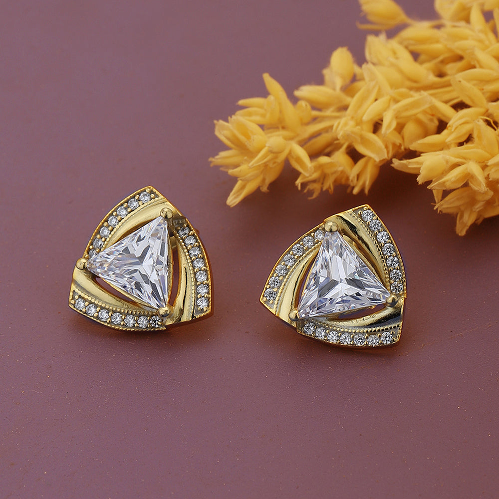 Women'S Gold Western Brass Cubic Zirconia Post And Back Gold-Polished Single Gold - Toned Triangular Studs Earrings - Wahe Jewels - Swadesiicart