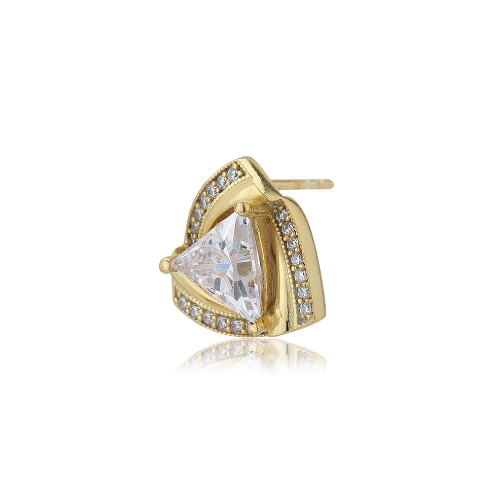 Women'S Gold Western Brass Cubic Zirconia Post And Back Gold-Polished Single Gold - Toned Triangular Studs Earrings - Wahe Jewels - Swadesiicart