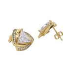 Women'S Gold Western Brass Cubic Zirconia Post And Back Gold-Polished Single Gold - Toned Triangular Studs Earrings - Wahe Jewels - Swadesiicart