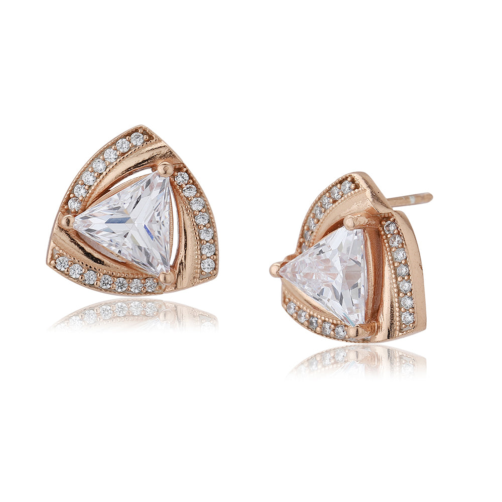 Women'S Rose Gold Western Brass Cubic Zirconia Post And Back Rose Gold-Polished Single Rose Gold-Polished Triangular Studs - Wahe Jewels - Swadesiicart
