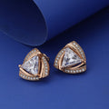 Women'S Rose Gold Western Brass Cubic Zirconia Post And Back Rose Gold-Polished Single Rose Gold-Polished Triangular Studs - Wahe Jewels - Swadesiicart