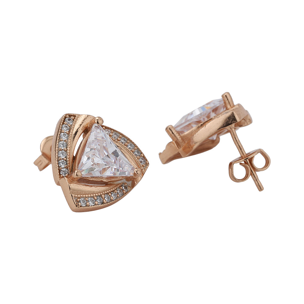 Women'S Rose Gold Western Brass Cubic Zirconia Post And Back Rose Gold-Polished Single Rose Gold-Polished Triangular Studs - Wahe Jewels - Swadesiicart