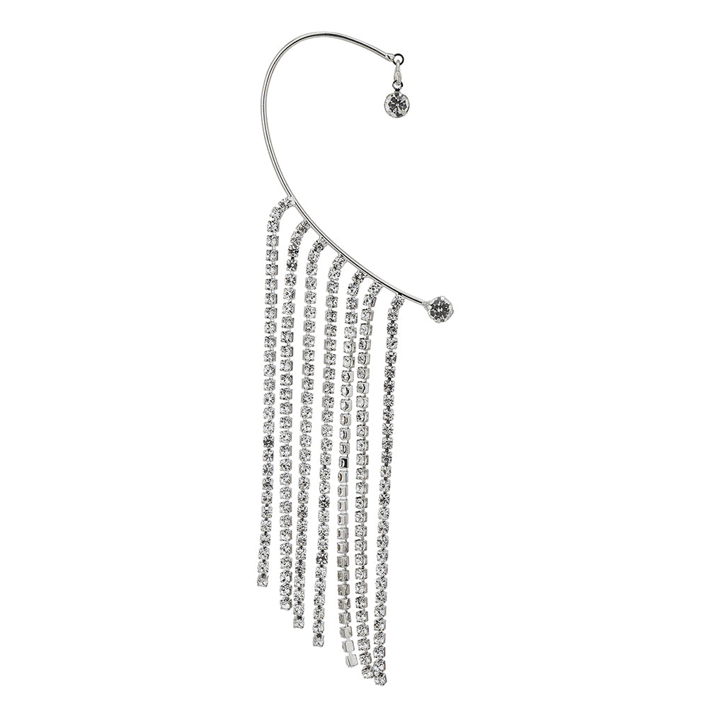 Women'S Silver Western Brass Cubic Zirconia Na Rhodium - Plated Single Rhodium Plated Cz Studded Ear Cuff Earring - Wahe Jewels - Swadesiicart
