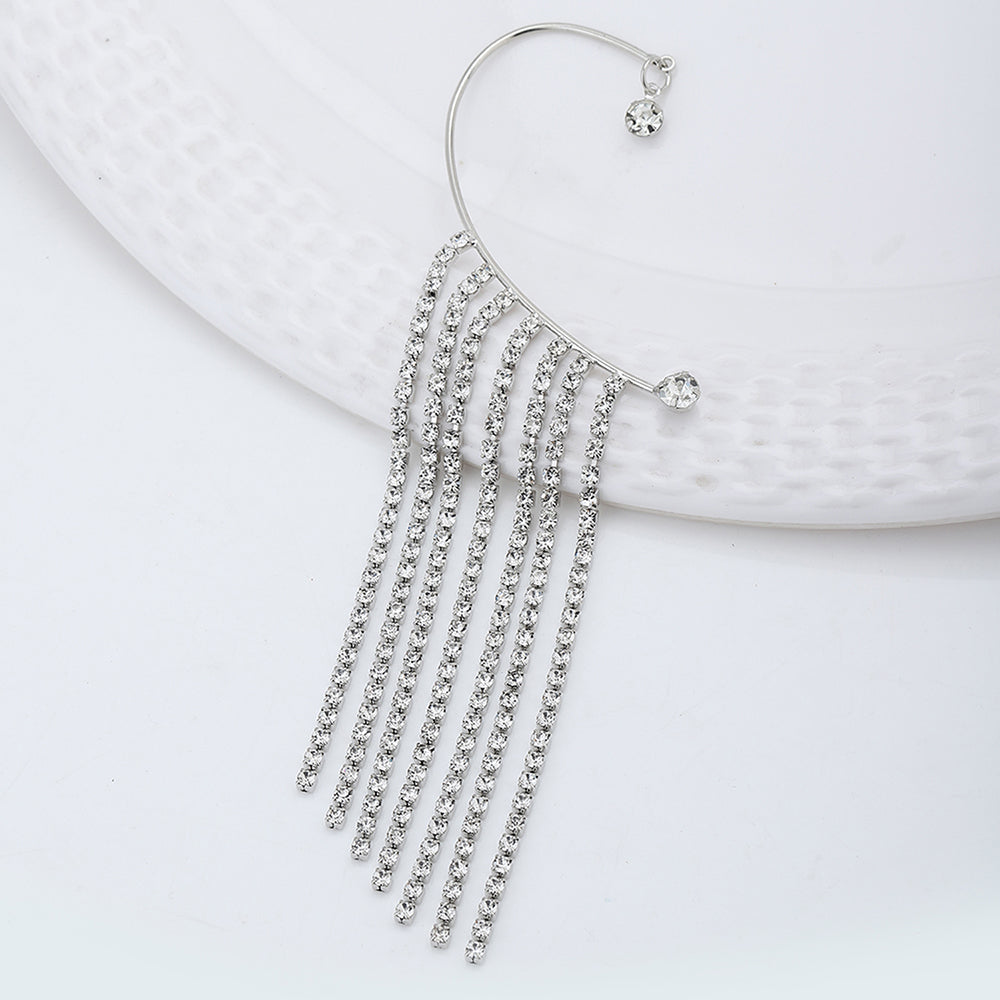 Women'S Silver Western Brass Cubic Zirconia Na Rhodium - Plated Single Rhodium Plated Cz Studded Ear Cuff Earring - Wahe Jewels - Swadesiicart