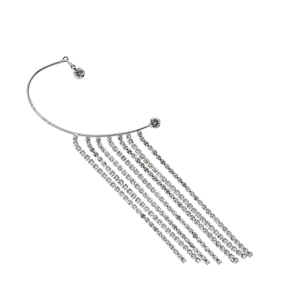 Women'S Silver Western Brass Cubic Zirconia Na Rhodium - Plated Single Rhodium Plated Cz Studded Ear Cuff Earring - Wahe Jewels - Swadesiicart