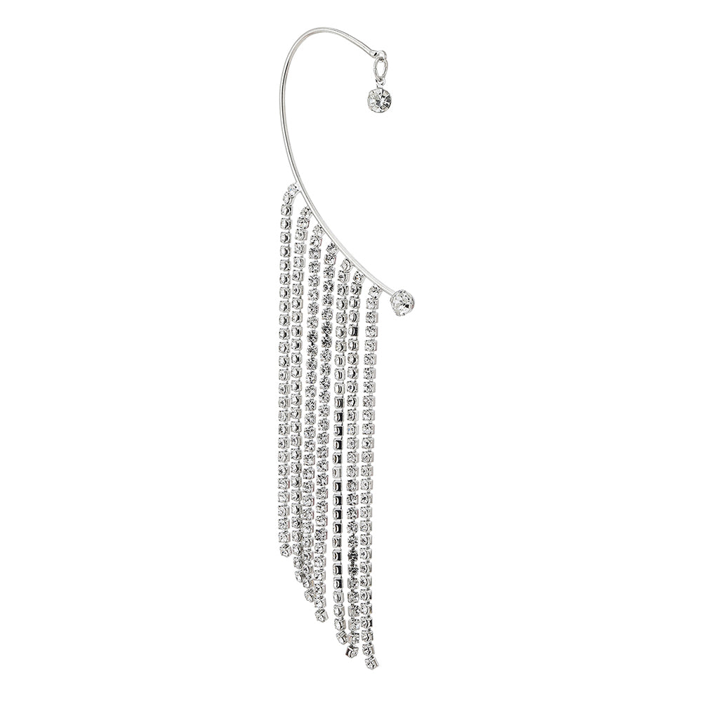 Women'S Silver Western Brass Cubic Zirconia Na Rhodium - Plated Single Rhodium Plated Cz Studded Ear Cuff Earring - Wahe Jewels - Swadesiicart