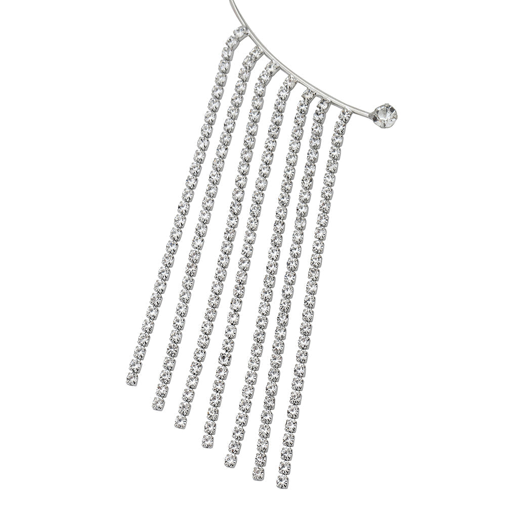 Women'S Silver Western Brass Cubic Zirconia Na Rhodium - Plated Single Rhodium Plated Cz Studded Ear Cuff Earring - Wahe Jewels - Swadesiicart