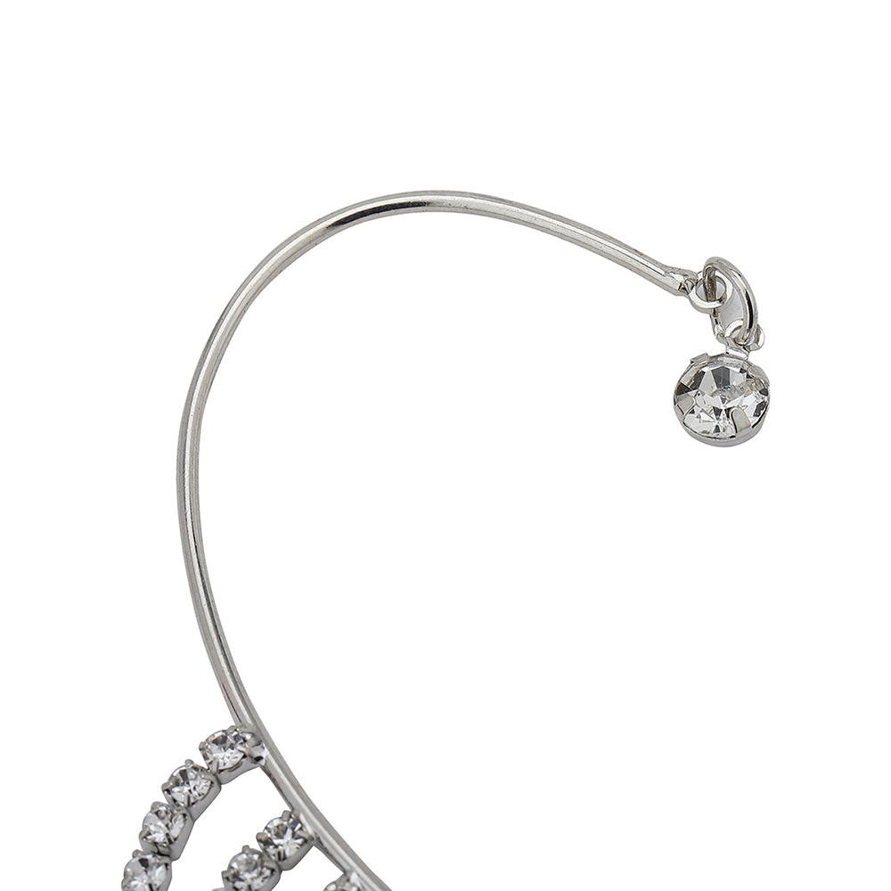 Women'S Silver Western Brass Cubic Zirconia Na Rhodium - Plated Single Rhodium Plated Cz Studded Ear Cuff Earring - Wahe Jewels - Swadesiicart