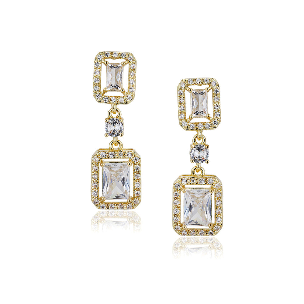 Gold-Polished White Pearl Cz Circular Drop Earring For Women - Wahe Jewels - Swadesiicart