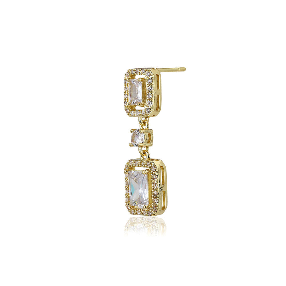 Gold-Polished White Pearl Cz Circular Drop Earring For Women - Wahe Jewels - Swadesiicart