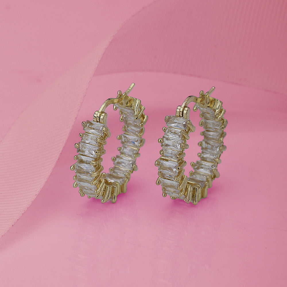 Gold-Polished With Cz Stylish Half Hoop Earring For Women - Wahe Jewels - Swadesiicart