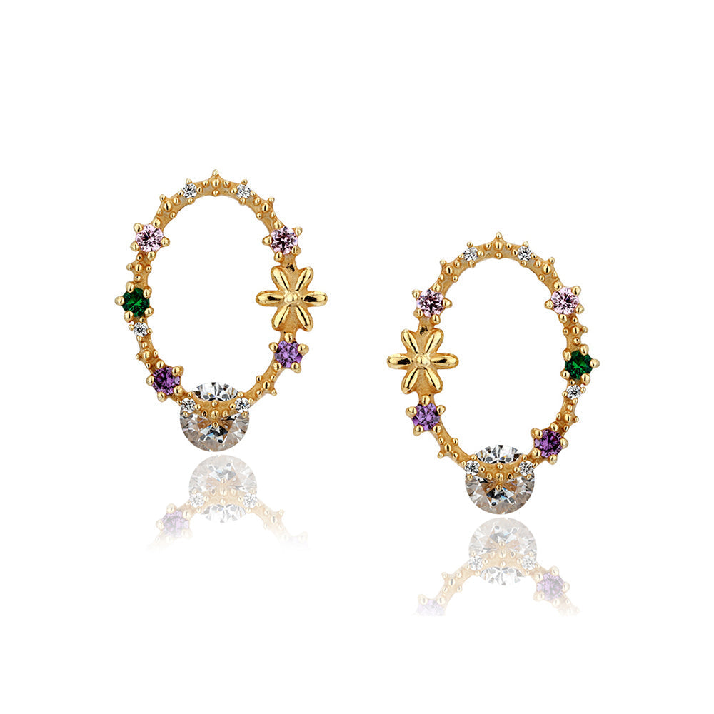 Gold-Polished Cz Studded Oval Shaped Stud Earrings - Wahe Jewels - Swadesiicart