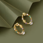 Gold-Polished Cz Studded Oval Shaped Stud Earrings - Wahe Jewels - Swadesiicart