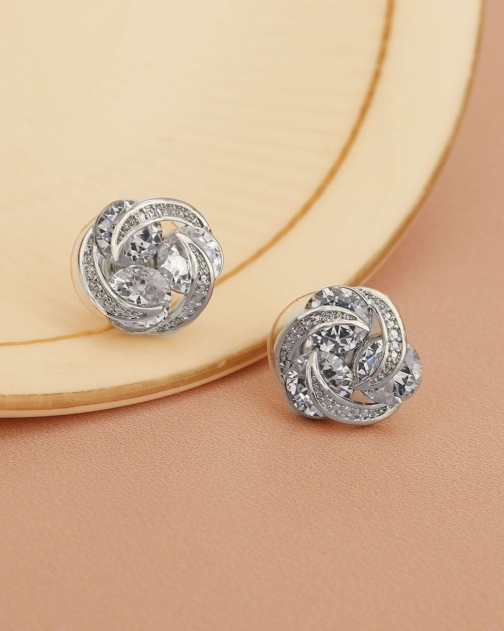 Rose Gold-Polished Cz Circular Stud Earring For Women - Wahe Jewels - Swadesiicart