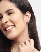 Rhodium Plated Textured Drop Earrings With Dangling Bar - Wahe Jewels - Swadesiicart
