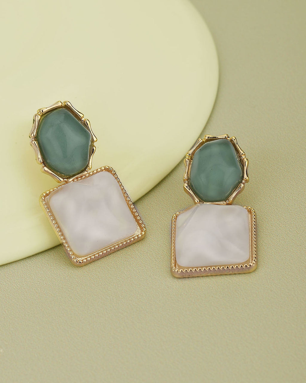 Premium Jewellery - Silver Toned Cz Studded Rhodium - Plated Square Handcrafted Drop Earrings - Wahe Jewels - Swadesiicart