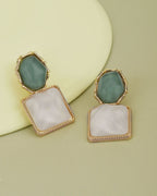 Premium Jewellery - Silver Toned Cz Studded Rhodium - Plated Square Handcrafted Drop Earrings - Wahe Jewels - Swadesiicart