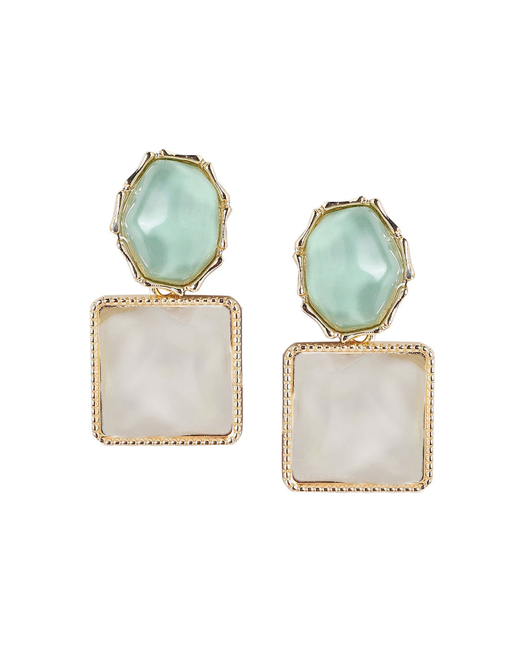 Premium Jewellery - Silver Toned Cz Studded Rhodium - Plated Square Handcrafted Drop Earrings - Wahe Jewels - Swadesiicart