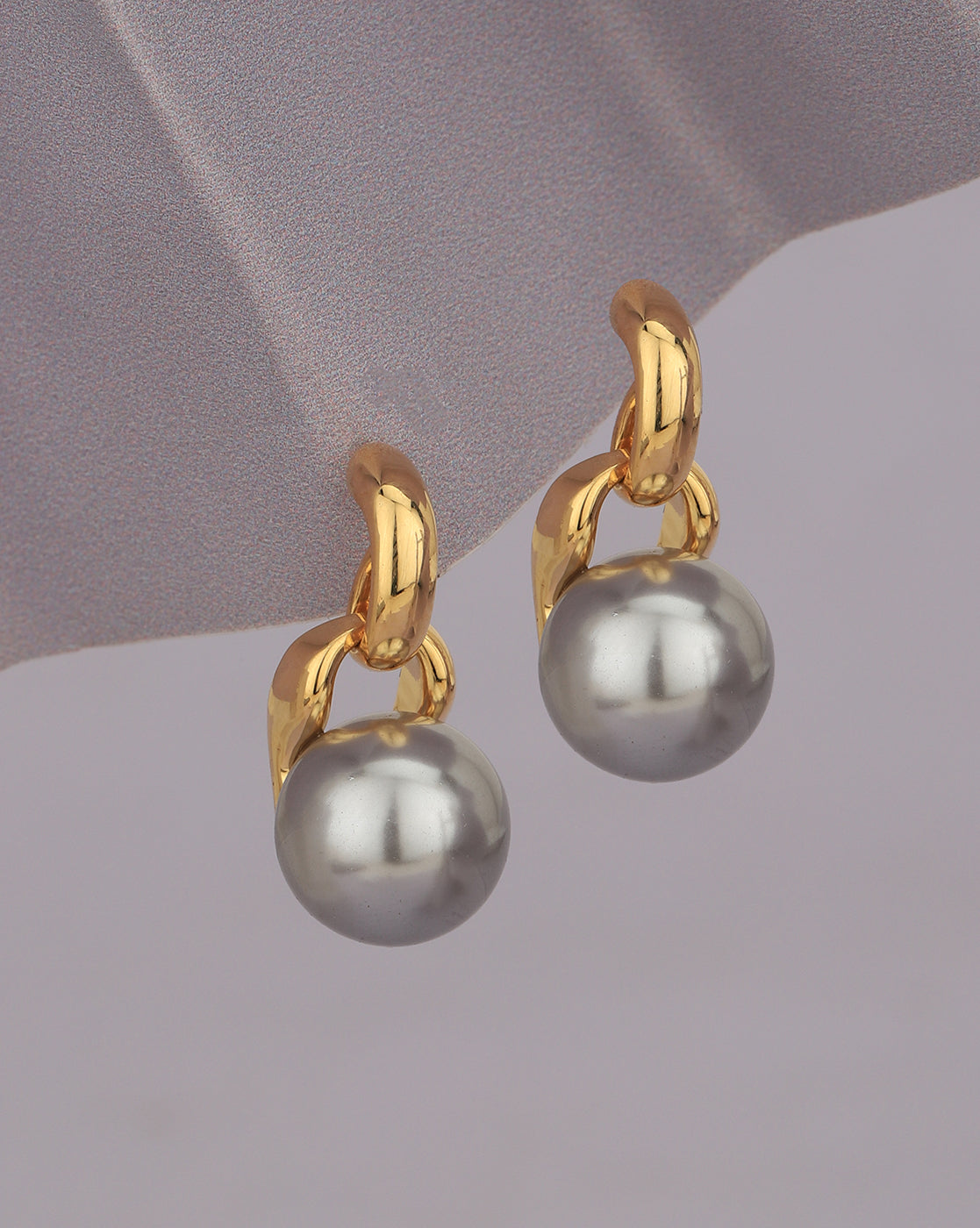 Gold-Polished White Pearl Cz Contemporary Stud Earring For Women - Wahe Jewels - Swadesiicart