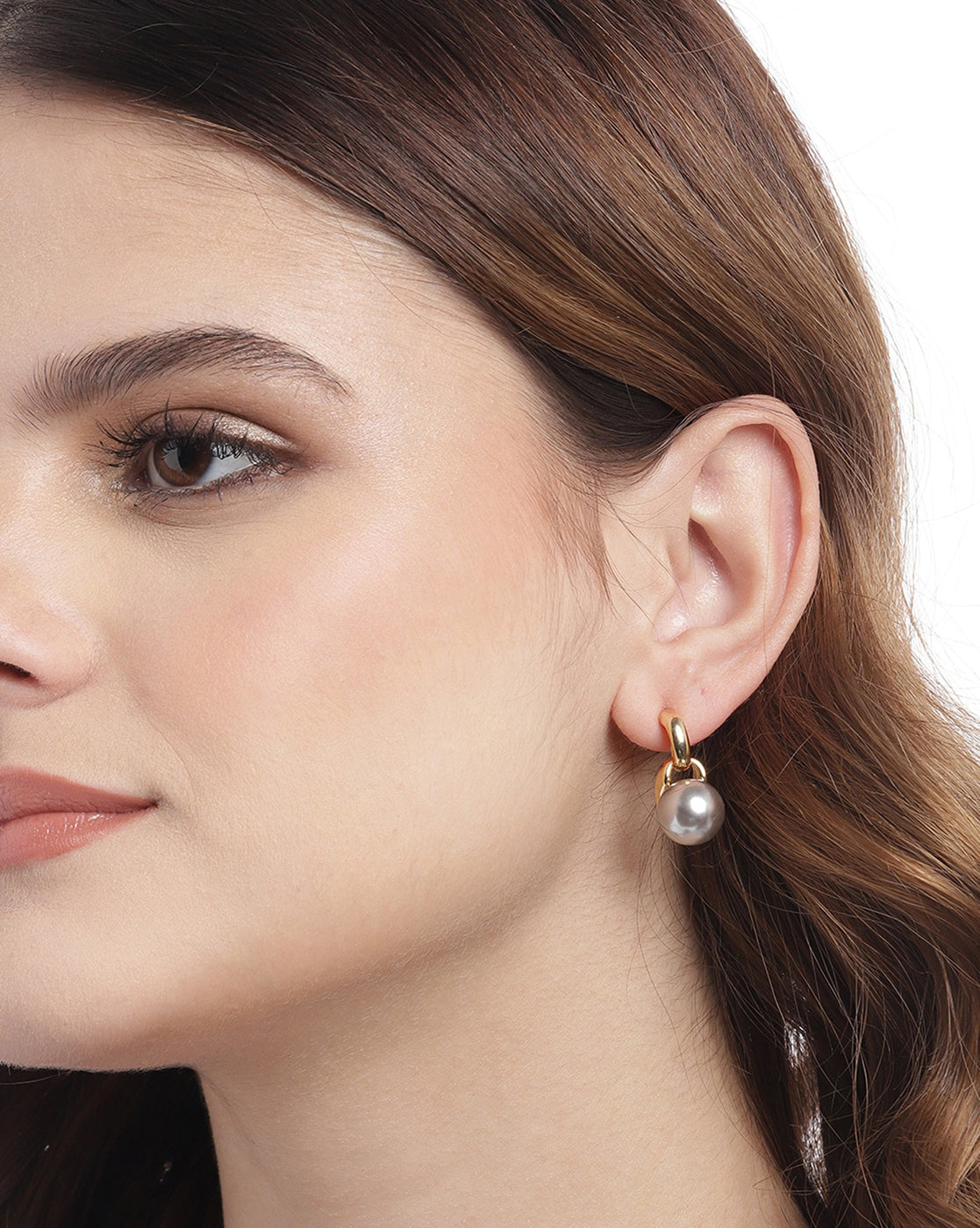 Gold-Polished White Pearl Cz Contemporary Stud Earring For Women - Wahe Jewels - Swadesiicart