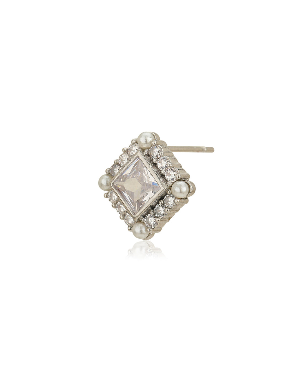 Silver Plated Cz & Pearl Square Stud Earring For Women - Wahe Jewels - Swadesiicart