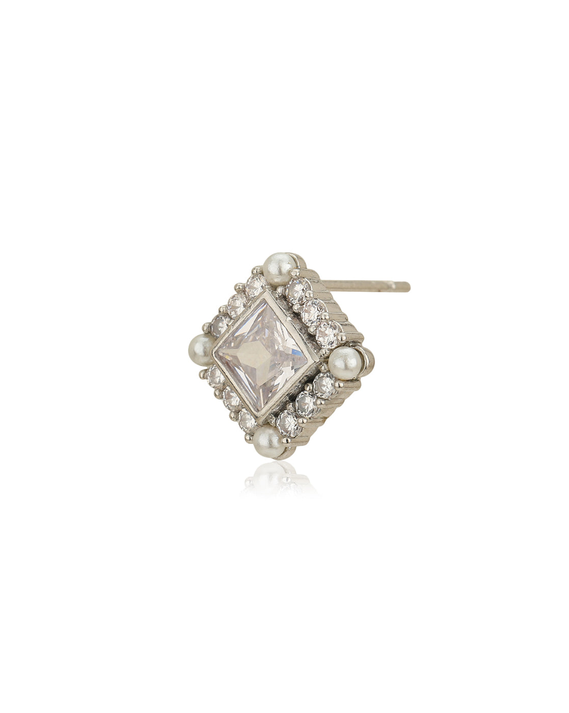 Silver Plated Cz & Pearl Square Stud Earring For Women - Wahe Jewels - Swadesiicart