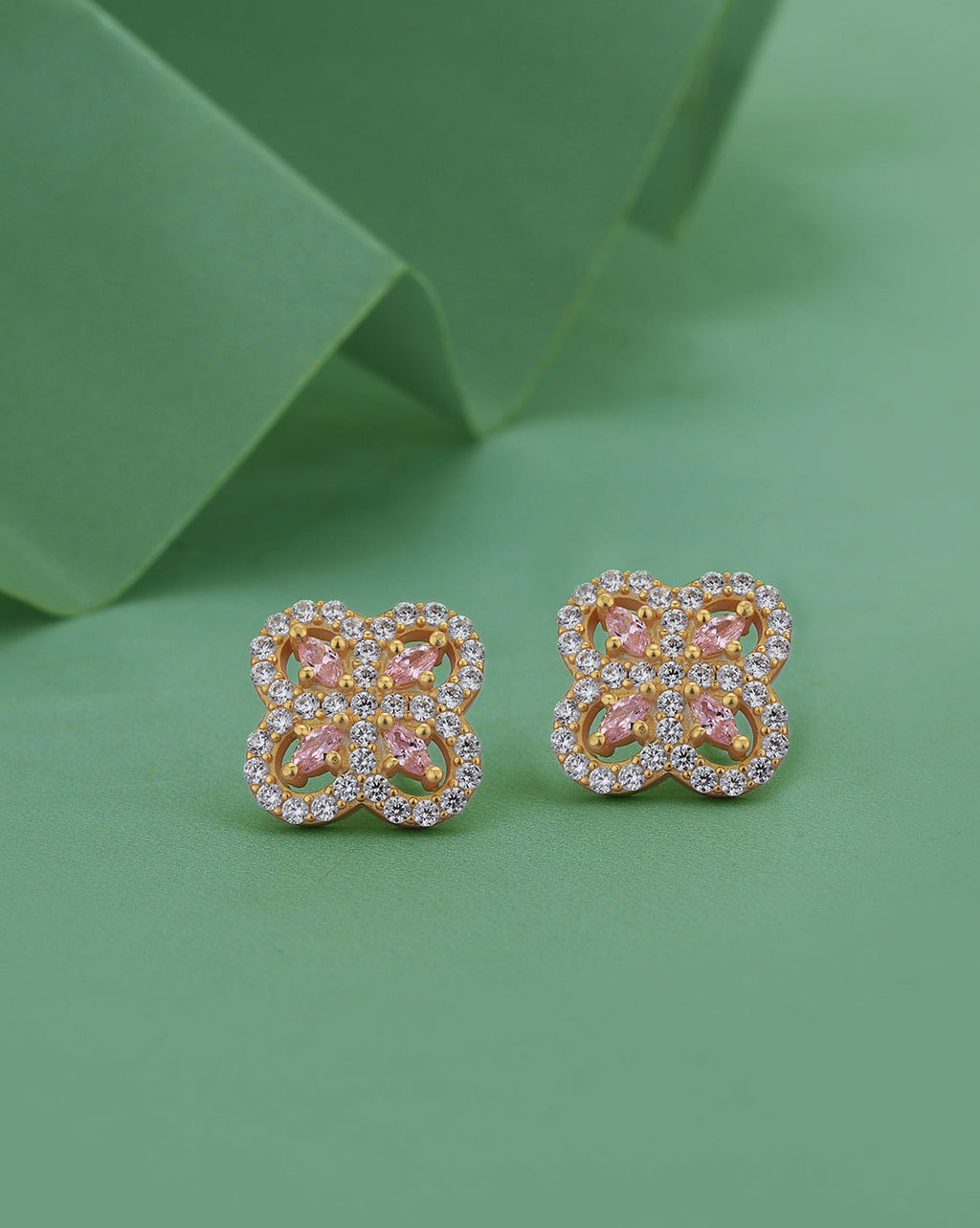 Rhodium Plated Silver Toned Pink Cz Studded Teardrop Shape Stud Earrings For Women - Wahe Jewels - Swadesiicart