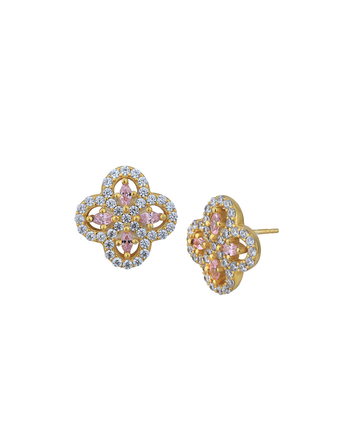 Rhodium Plated Silver Toned Pink Cz Studded Teardrop Shape Stud Earrings For Women - Wahe Jewels - Swadesiicart