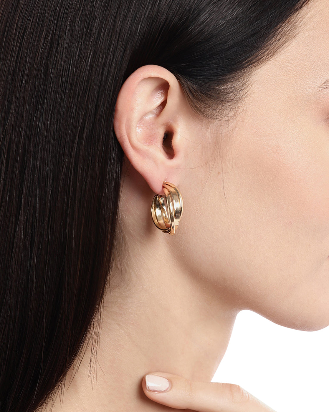 Gold-Polished Cz Fancy Half Hoop Earring For Women - Wahe Jewels - Swadesiicart