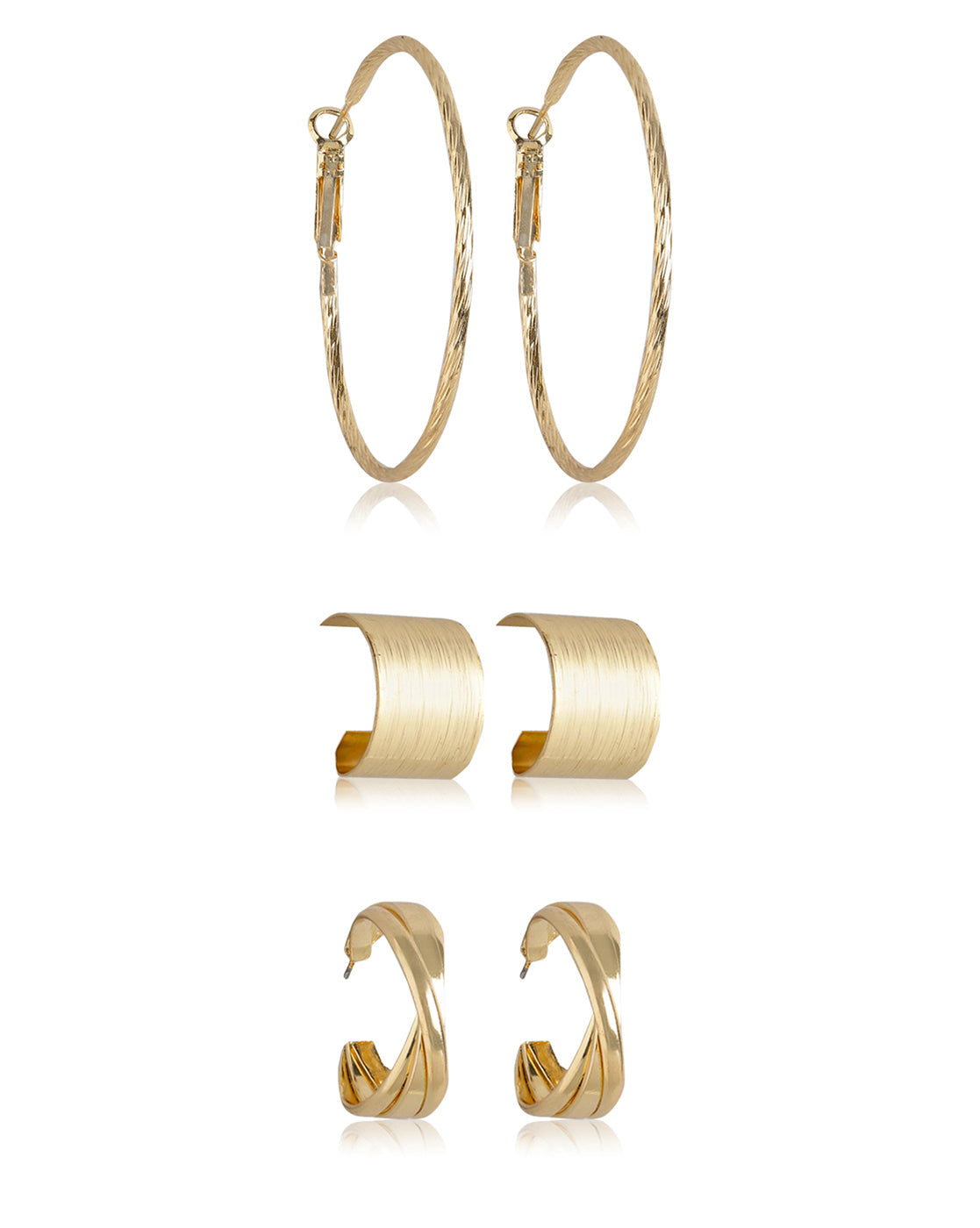 Gold-Polished Cz Fancy Half Hoop Earring For Women - Wahe Jewels - Swadesiicart