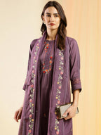 Purple Chinon Embroidered Straight Kurta with Trouser & Dupatta - Salimar | Grocsy