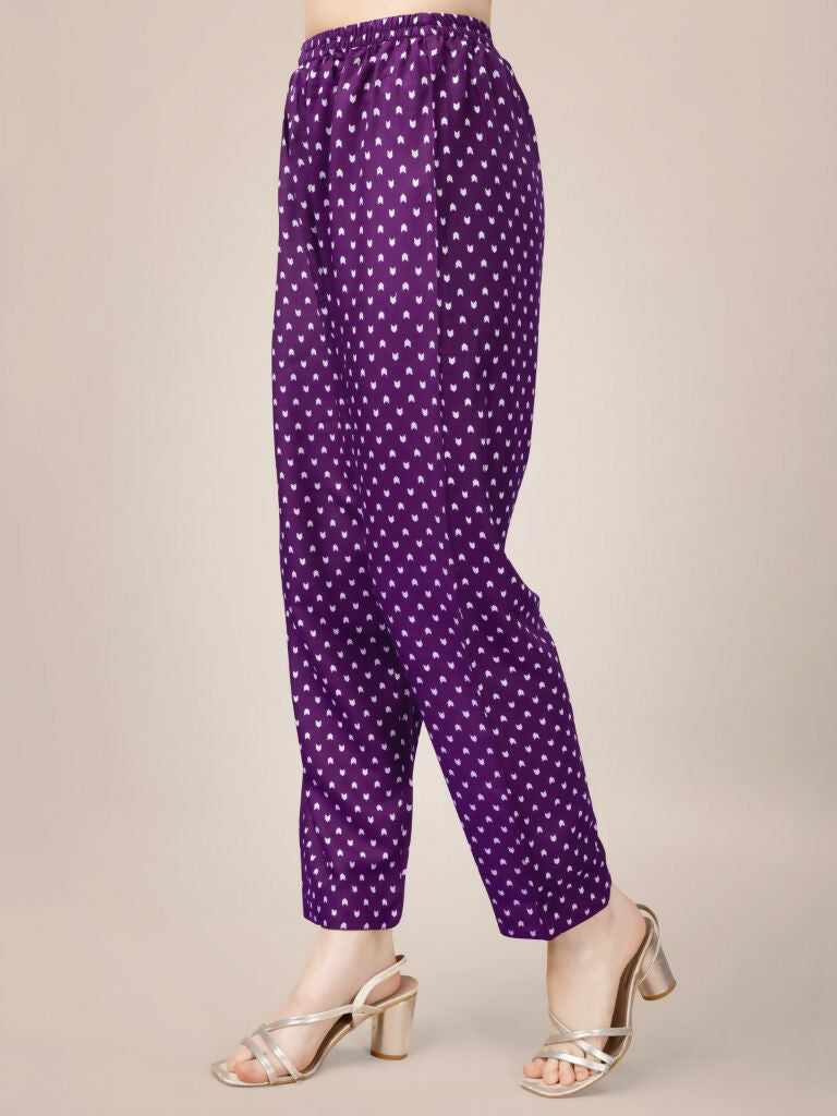 Jyoti Fashion Women's Purple Rayon Print with Embroidery & Fancy Lace Work Kurta with Trouser & Dupatta | Grocsy