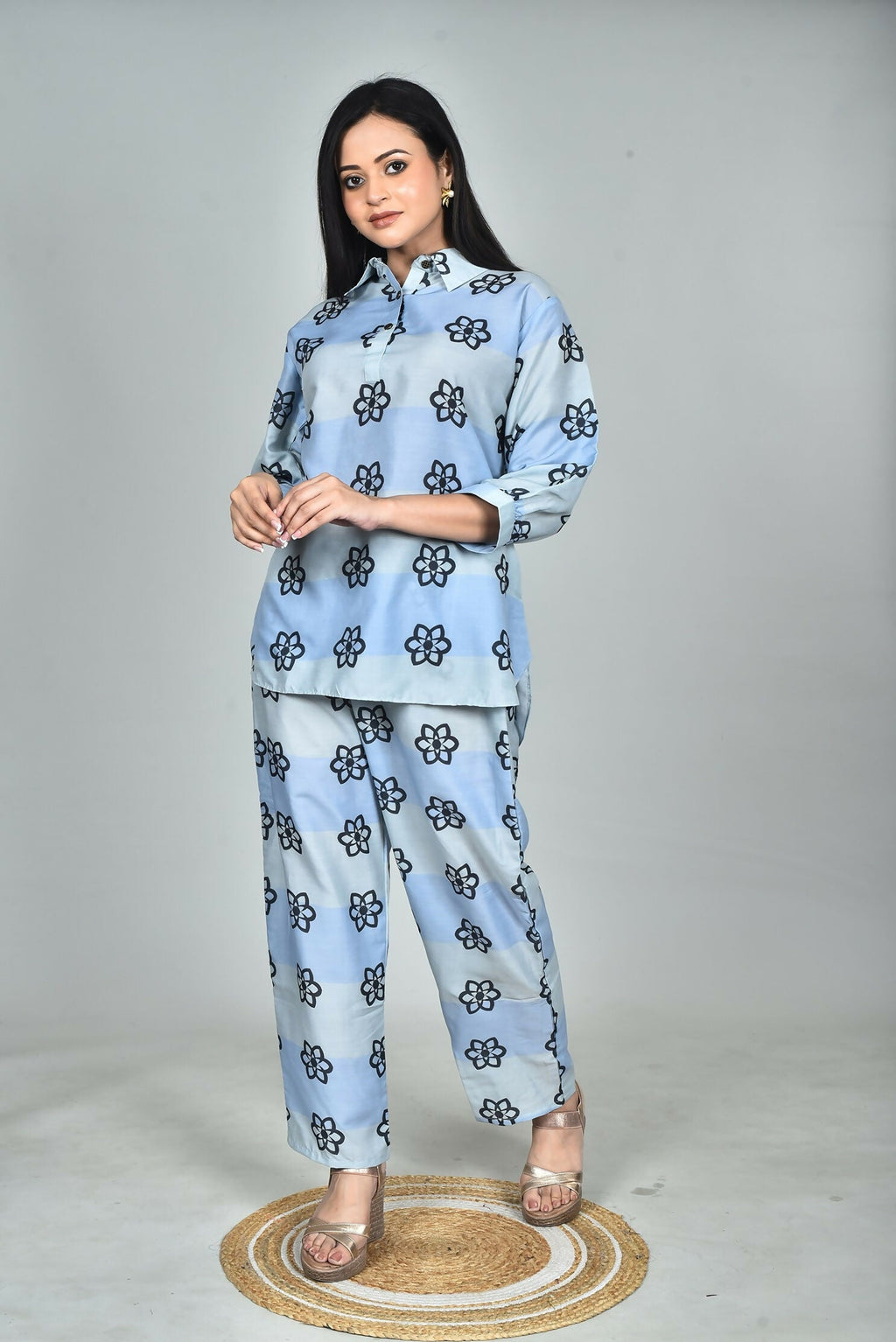 Morchari Digital Print Semi Muslin Co-Ord Set Top & Trouser-Multicolor | Grocsy