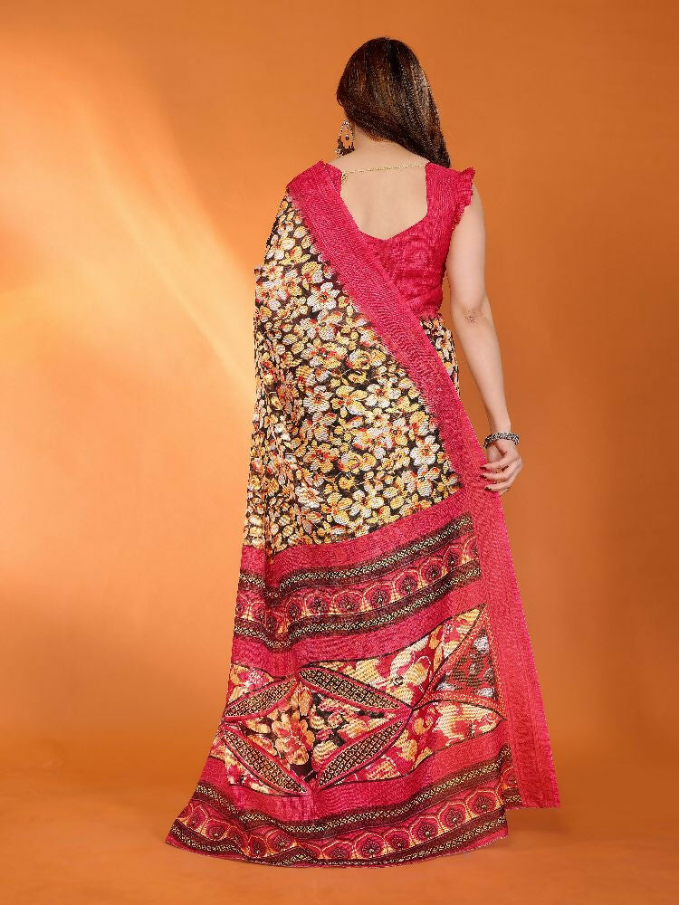 PR Fashion Red Kota Doria Printed Saree | Grocsy