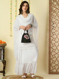 Myshka Women's White Georgette Kurti & Skirt With Dupatta Party Sets | Grocsy