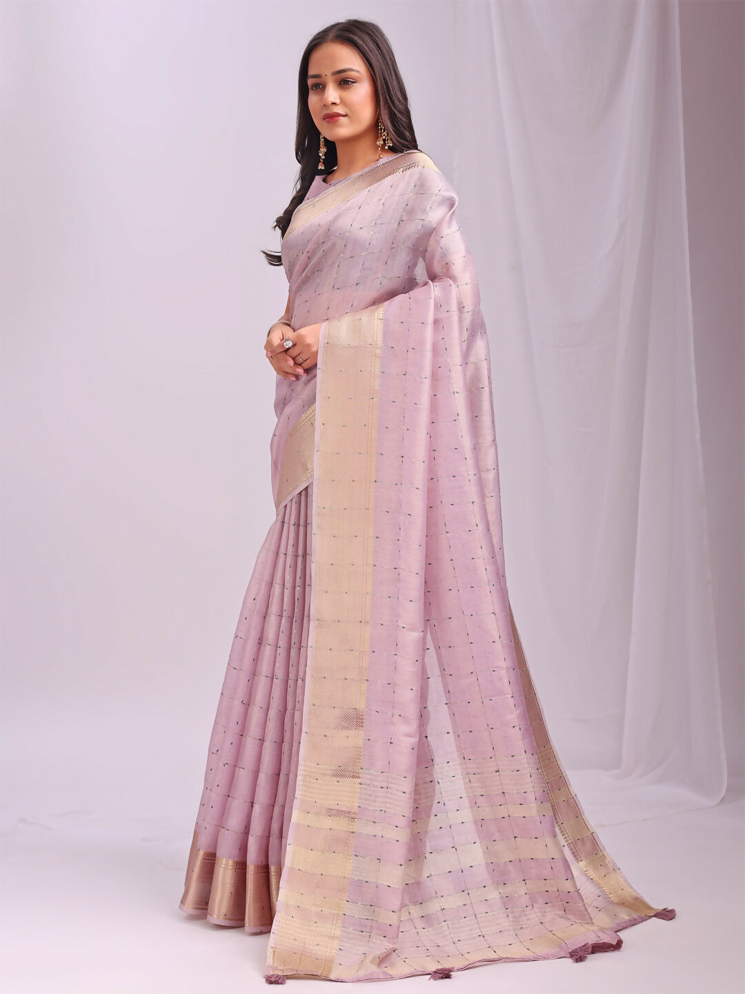 Shree Shyam Fashion Organza Light Pink Saree | Grocsy