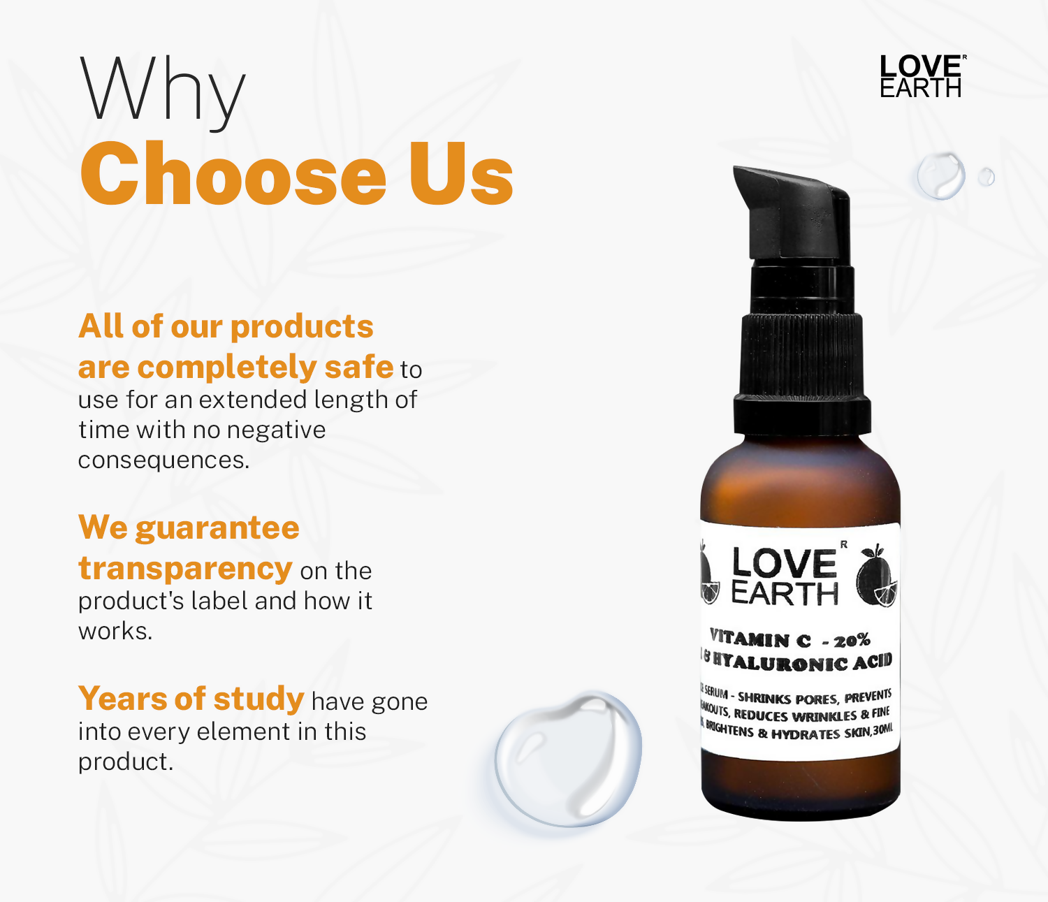 Love Earth Vitamin C 20%, E & Hydraulic Acid – Face Serum | Grocsy