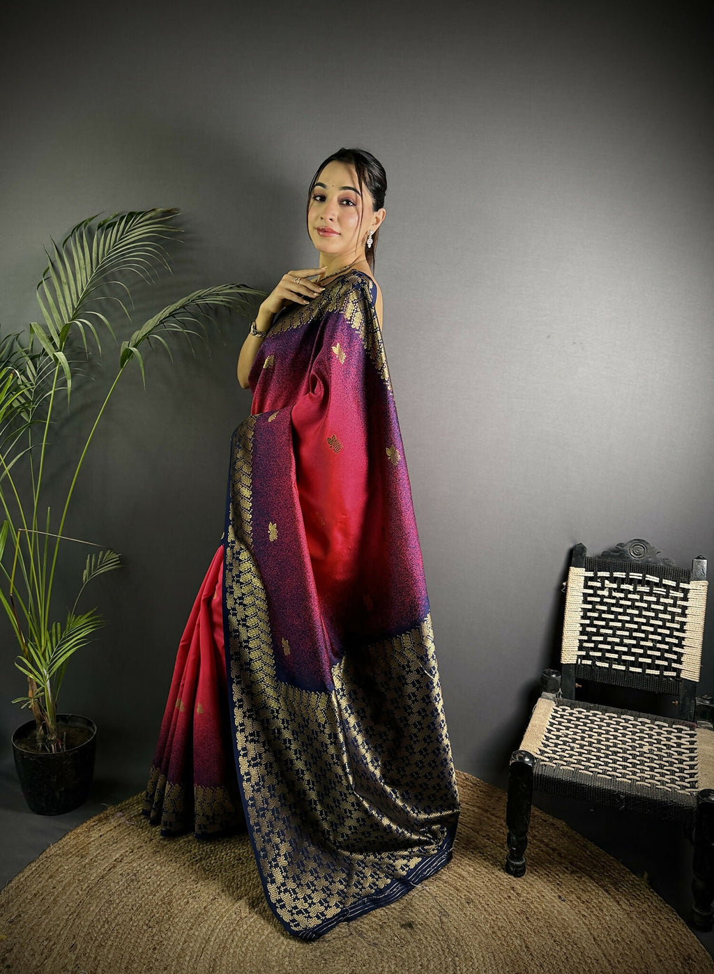 Joban Fashion Red Handloom Silk Ikkat Saree | Grocsy